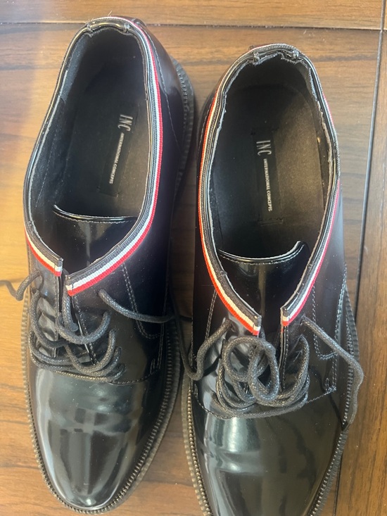 INC International Concepts Black Patent Lace-Up Oxfords with Red-Trim Collar main image 5